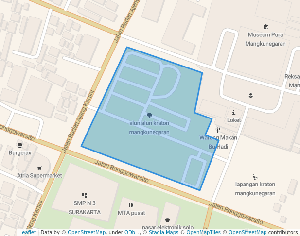 walking in alun alun kraton mangkunegaran map in Surakarta