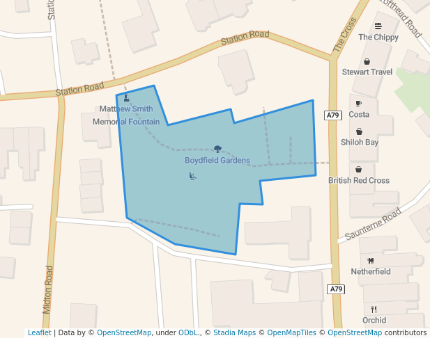 walking in Boydfield Gardens map in Prestwick