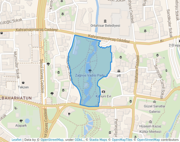 walking in Zaganos Valley Park map in Trabzon