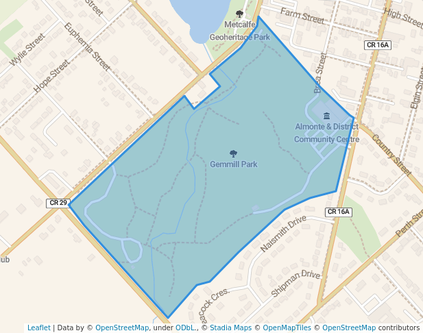 walking in Gemmill Park map in Mississippi Mills
