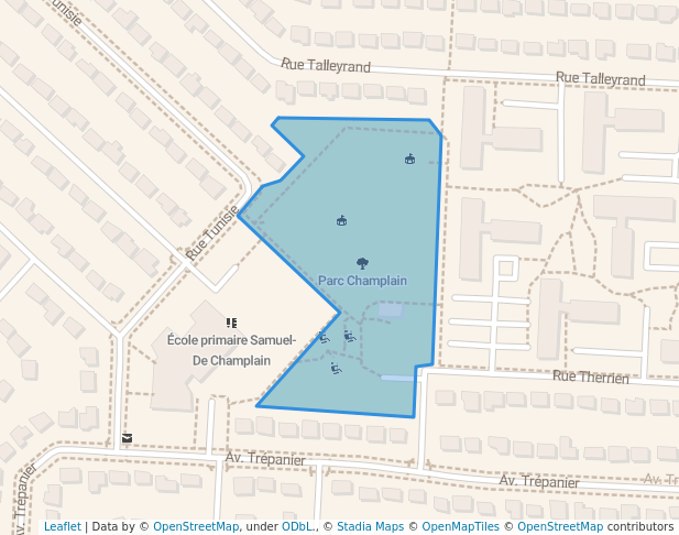walking in Parc Champlain map in Brossard