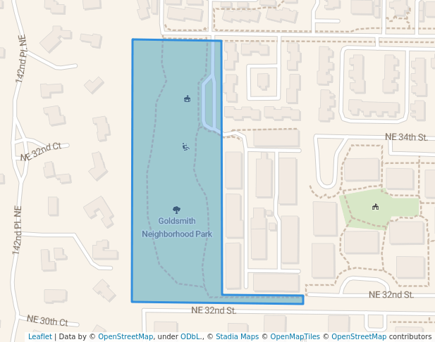 walking in Goldsmith Neighborhood Park map in Bellevue