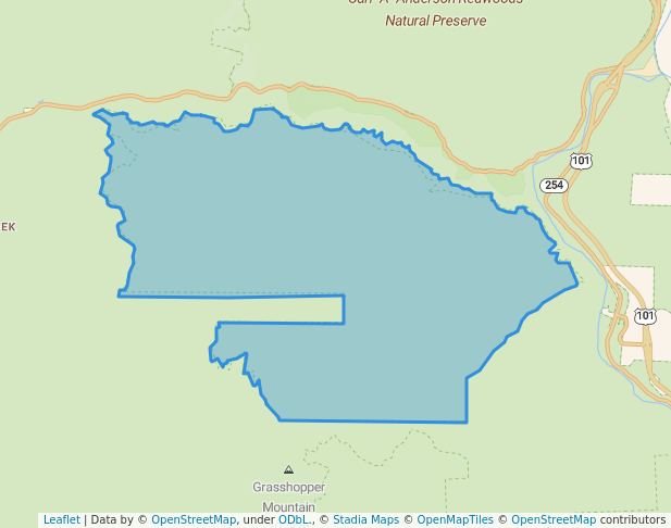 walking in Bull Creek State Wilderness map in Weott
