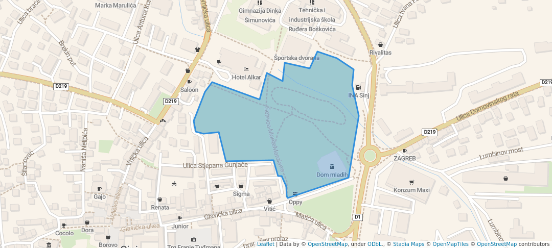 walking in Gradski park map in Sinj