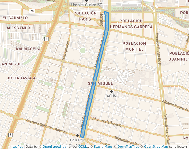 walking in Parque El Llano map in San Miguel