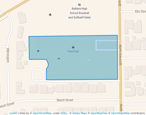walking in Feld Park map in Bellaire