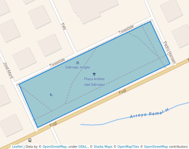 walking in Plaza Ardiles (del Dálmata) map in Tandil