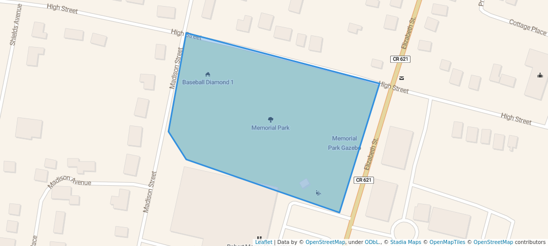 walking in Memorial Park map in South Bound Brook