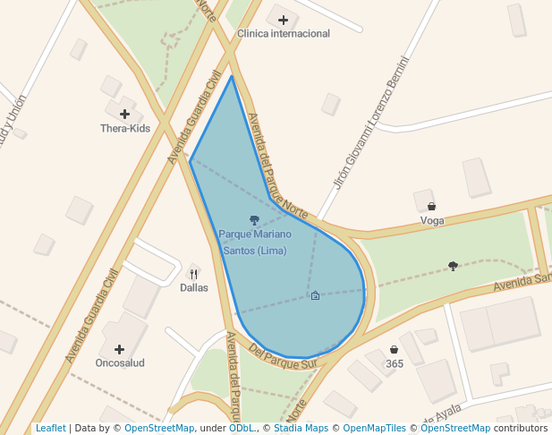 walking in Parque Mariano Santos (Lima) map in San Borja