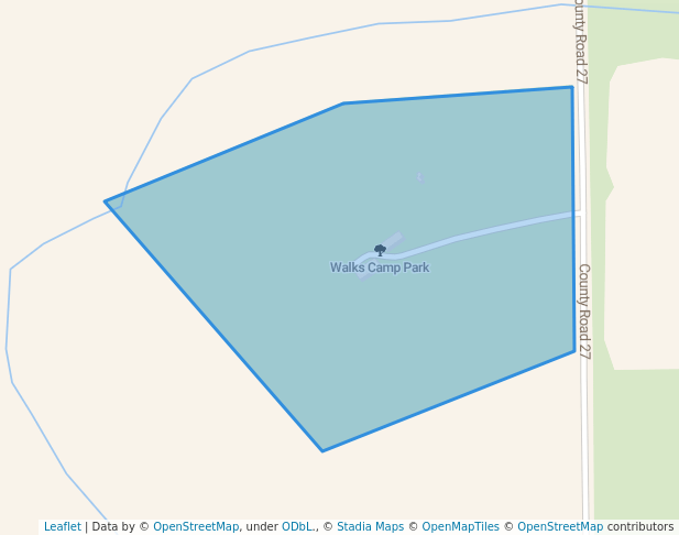 walking in Walks Camp Park map in Limon