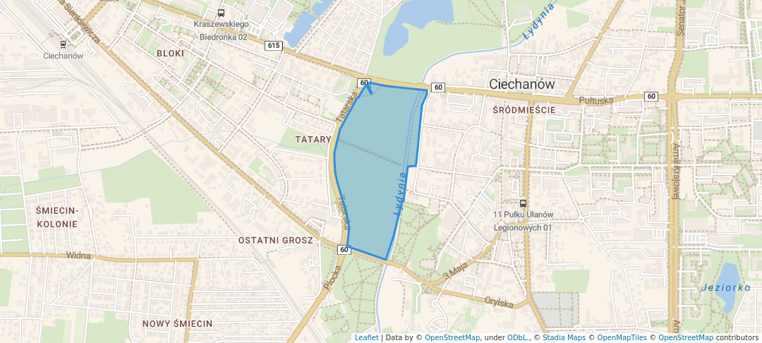 walking in Dolina Łydyni map in Ciechanów