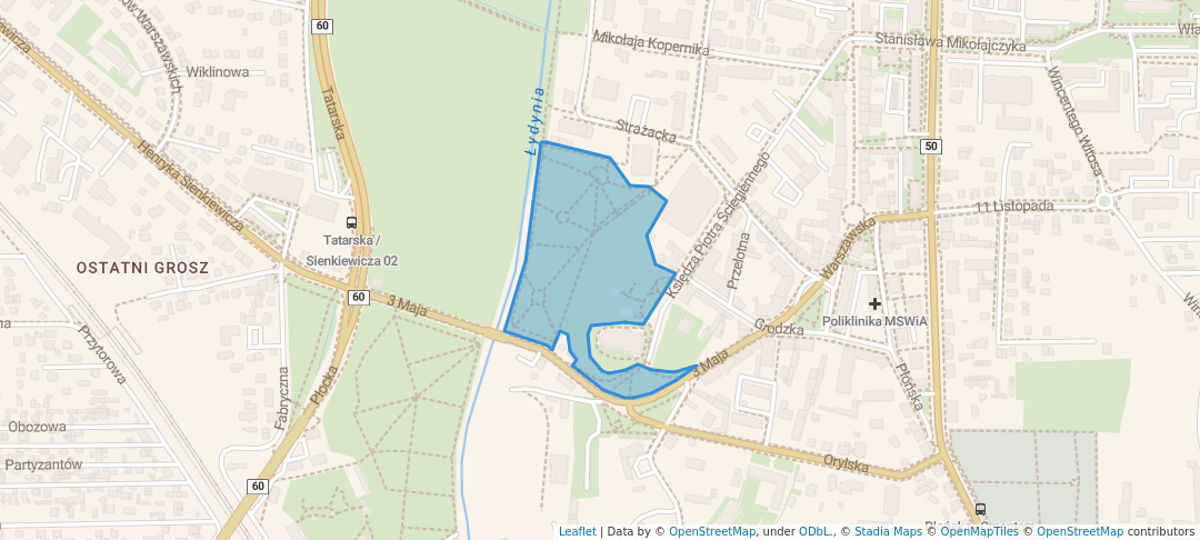 walking in Park imienia Jana Henryka Dąbrowskiego map in Ciechanów