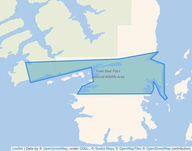 walking in Polar Bear Pass National Wildlife Area map in Resolute
