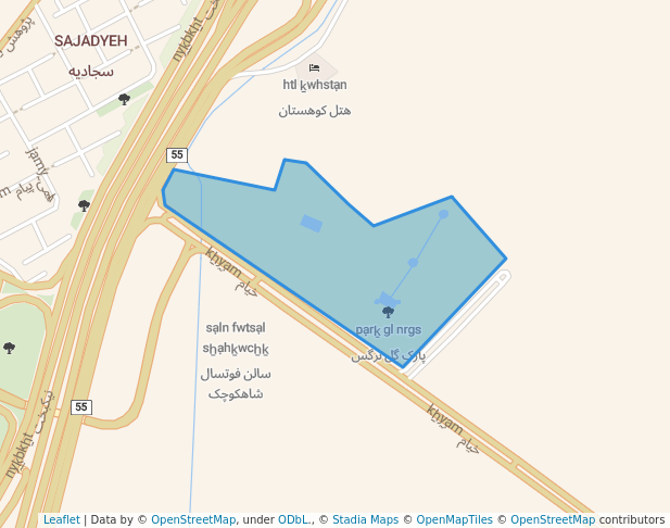 walking in پارک گل نرگس map in Mobarakeh