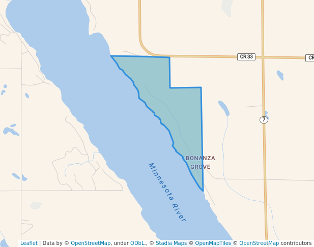 walking in Big Stone Lake State Park - Bonanza Area map in Beardsley