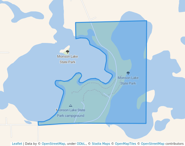 walking in Monson Lake State Park map in Sunburg