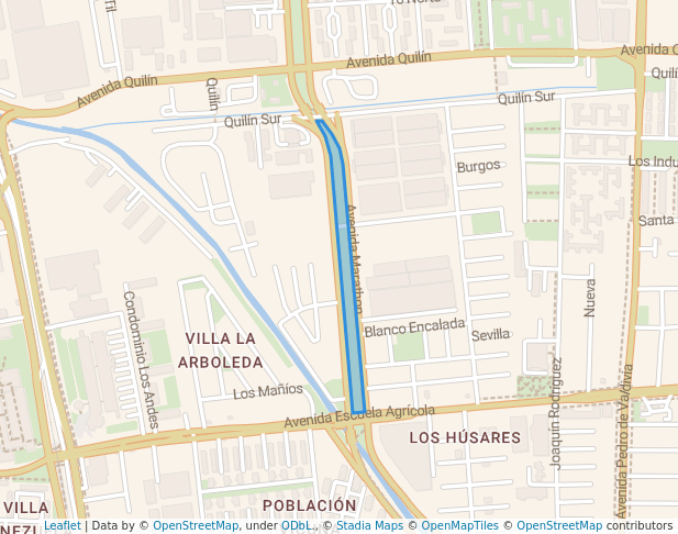 walking in Paque Central Avenida Marathon map in Macul