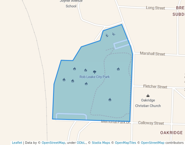 walking in Rob Leake City Park map in Tupelo