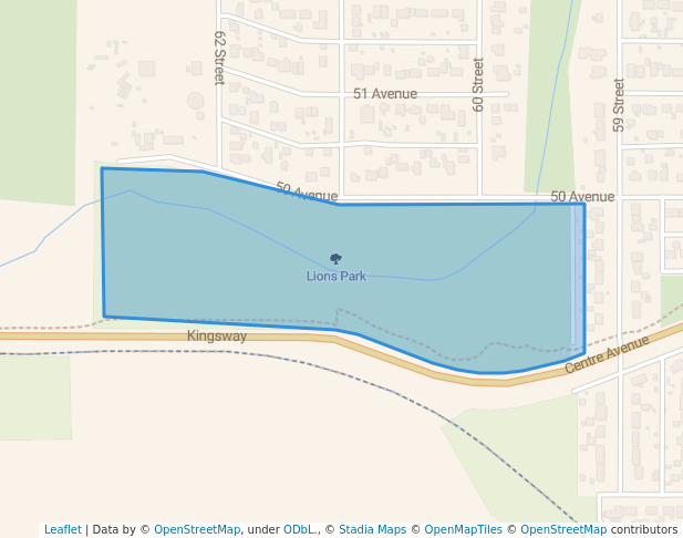 walking in Lions Park map in Cold Lake