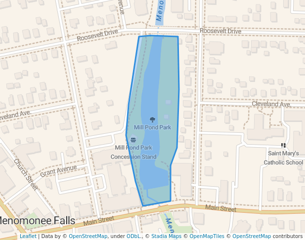 walking in Mill Pond Park map in Menomonee Falls