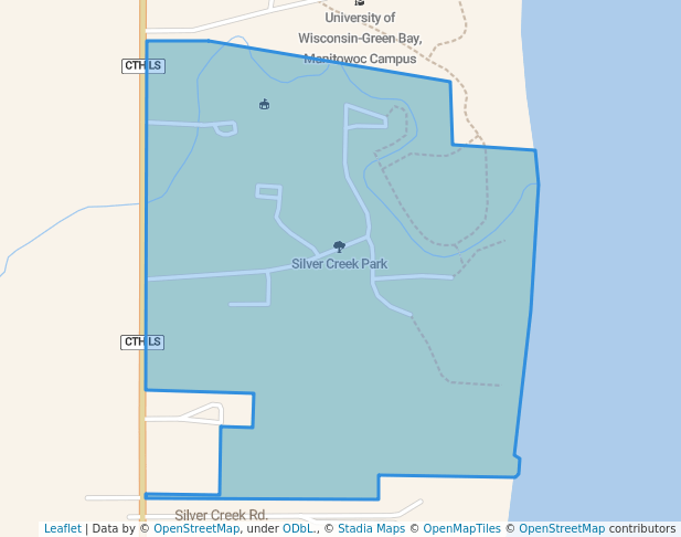 walking in Silver Creek Park map in Manitowoc