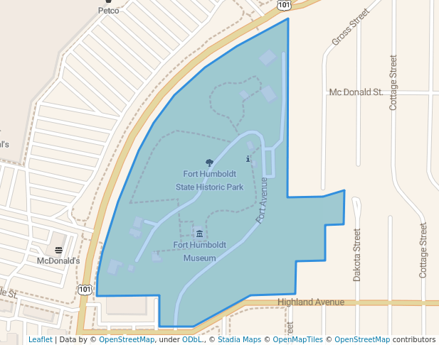 walking in Fort Humboldt State Historic Park map in Eureka
