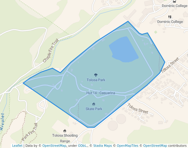 walking in Tolosa Park map in Glenorchy