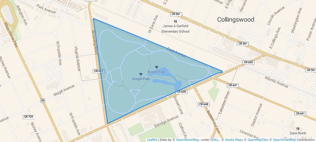 walking in Knight Park map in Collingswood