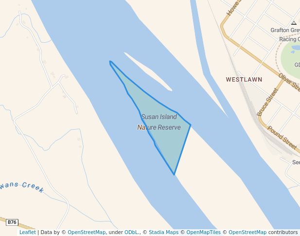 walking in Susan Island Nature Reserve map in Grafton