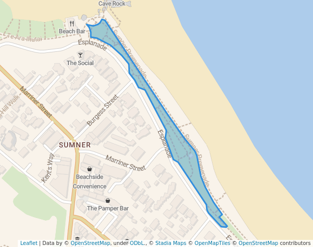 walking in Scarborough Beach map in Christchurch