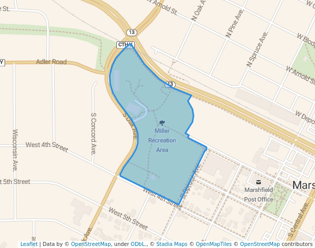 walking in Miller Recreation Area map in Marshfield