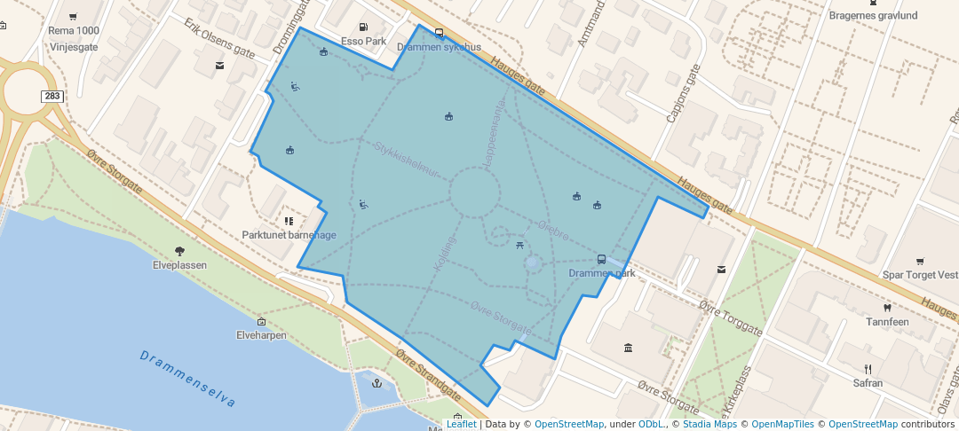walking in Drammen park map in Drammen