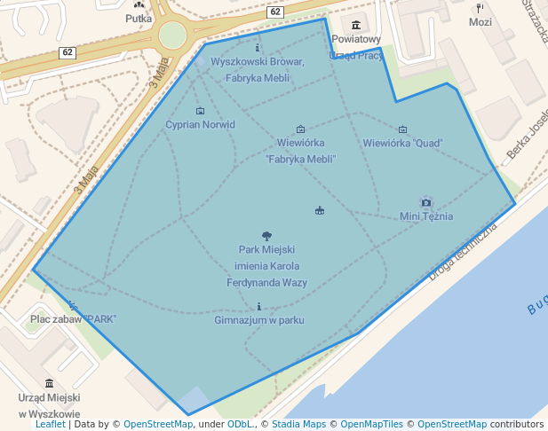 walking in Park Miejski imienia Karola Ferdynanda Wazy map in Wyszków