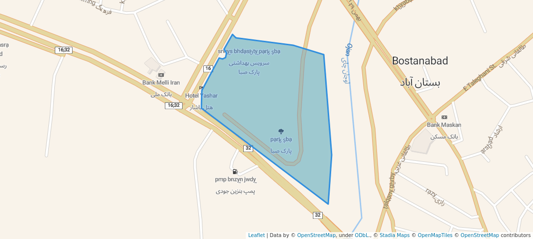 walking in پارک صبا map in Bostan Abad