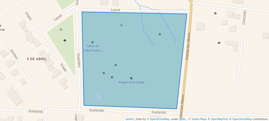 walking in Parque de la Ciudad map in Capiovi