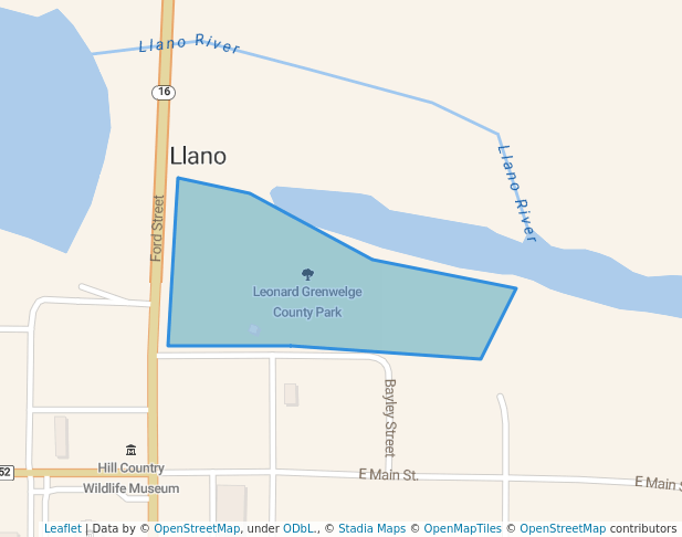 walking in Leonard Grenwelge County Park map in Llano