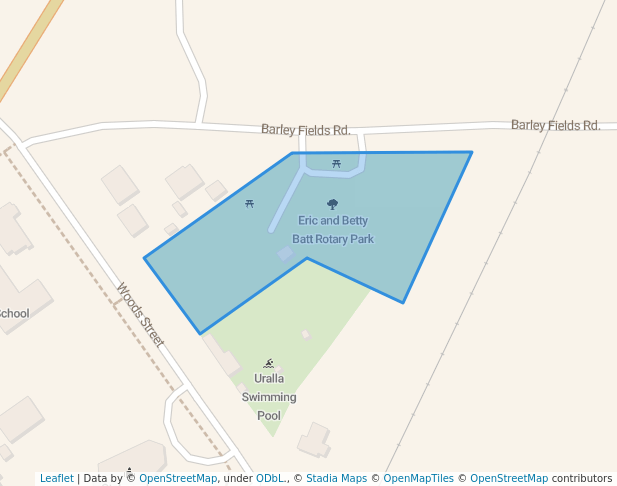walking in Eric and Betty Batt Rotary Park map in Uralla