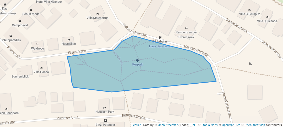 walking in Kurpark map in Binz