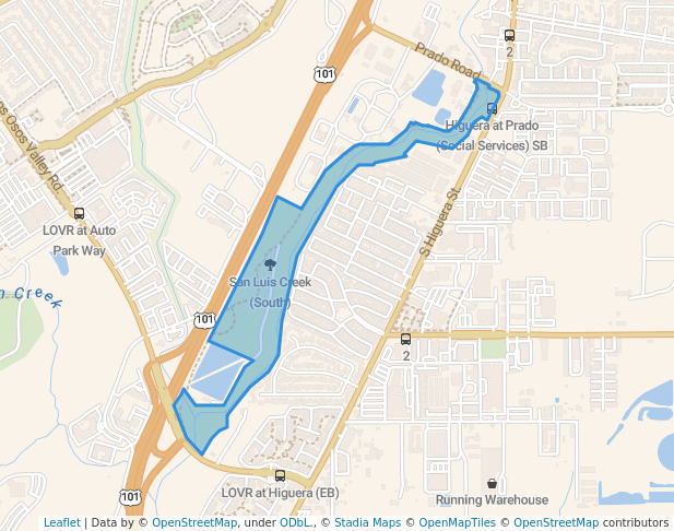 walking in San Luis Creek (South) map in San Luis Obispo