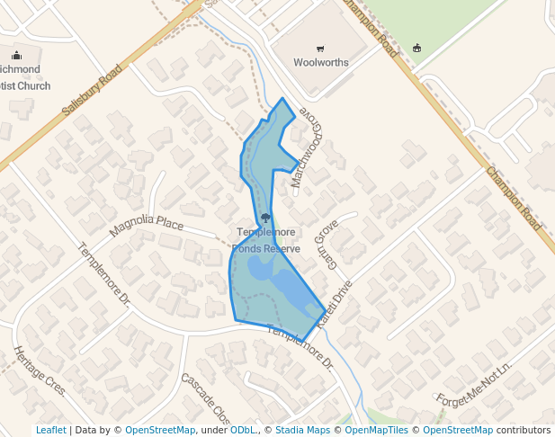 walking in Templemore Ponds Reserve map in Richmond