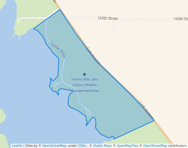 walking in Twelve Mile Lake (Union) Wildlife Management Area map in Creston
