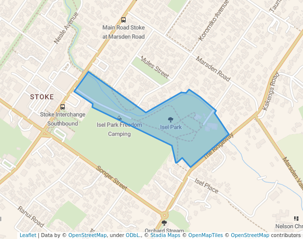 walking in Isel Park map in Nelson