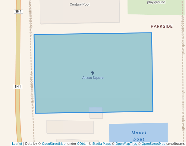 walking in Anzac Square map in Timaru