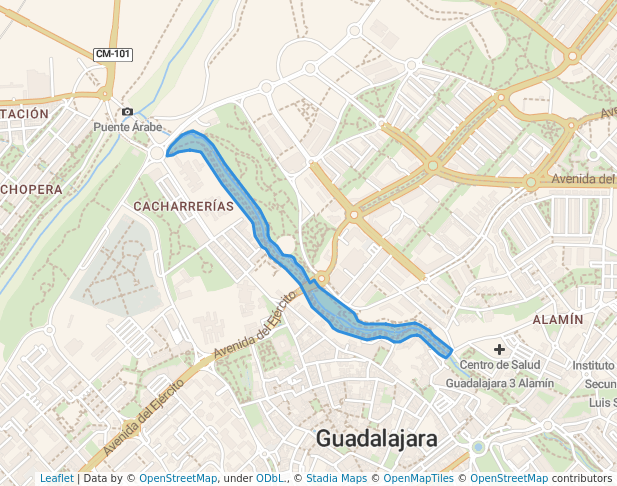 walking in Parque Lineal del Barranco del Alamín. map in Guadalajara