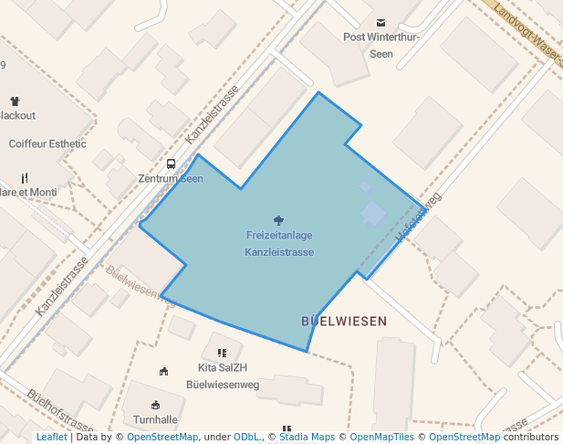 walking in Freizeitanlage Kanzleistrasse map in Winterthur
