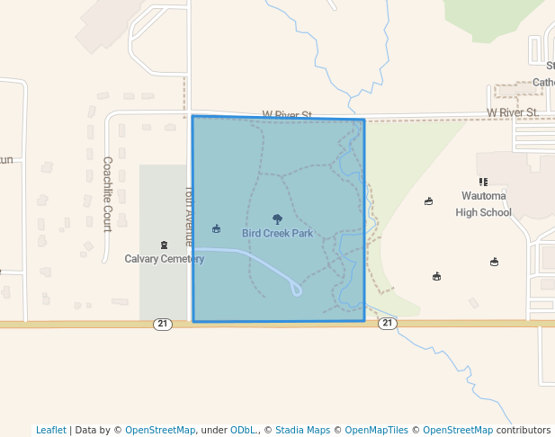 walking in Bird Creek Park map in Wautoma