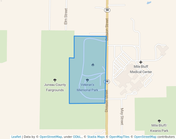 walking in Veteran's Memorial Park map in Mauston