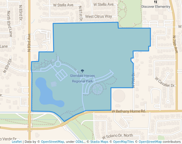 walking in Glendale Heroes Regional Park map in Glendale