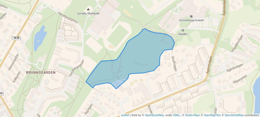 walking in Hjortsbergsparken map in Ljungby