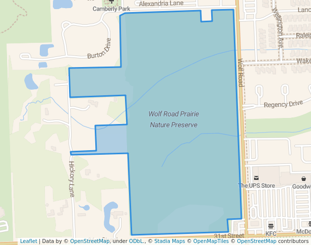 walking in Wolf Road Prairie Nature Preserve map in Westchester